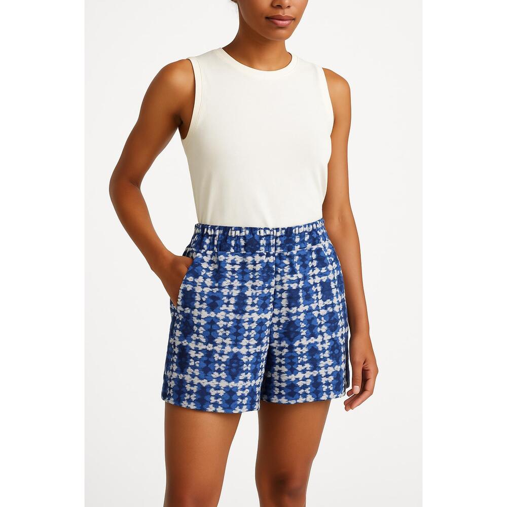 J Crew Shorts Womens 8 Blue Ikat Linen Blend Elastic Waist Pull On Patterned